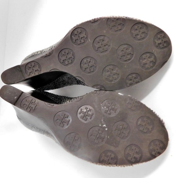 Tory Burch Julianne Multi-color Python Embossed Leather Peep-toe Wedge Pumps 8 M - Picture 6 of 6